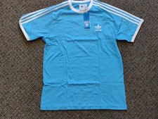 Adidas 3 Stripe Tee, Light Blue, Embroidered Logo, Short Sleeve Mens Large NWT
