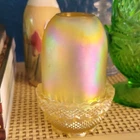 Vintage Fenton Glass Fairy Lamp Iridescent Marigold Yellow Carnival Cottage Core