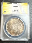 1889 MORGAN SILVER DOLLAR ANACS AU-58 PROBLEM FREE COIN  Great Toning 8056