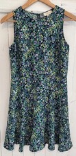 Loft Women’s Sz 4 Shift Dress Fit & Flare Ruffle Sleeveless Green/Black Floral