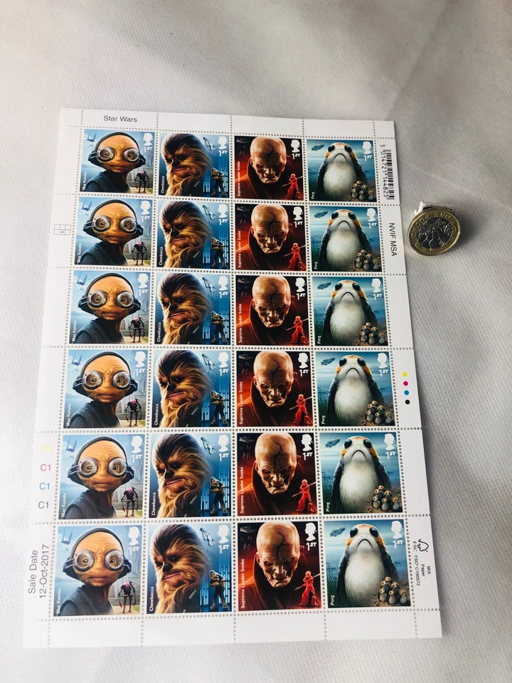Sellos 1ª Clase Star Wars Chewbacca Maz Kanata Porg Snoke X24 Nuevo De Colección ra Foto 2 de 4