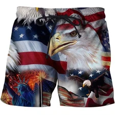 American Flag Print Shorts – Men’s Hawaiian Street Fashion – 3D Graphic Design