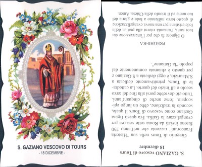 Rare Santino Of The Birth Day 18-December S.Gaziano Bishop Of Tours