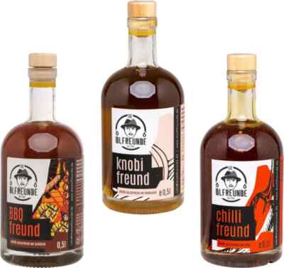 Ölfreunde 3er Vorteilspaket: BBQ, Knobi, Chilli- 3 x 500 ml Würzöl