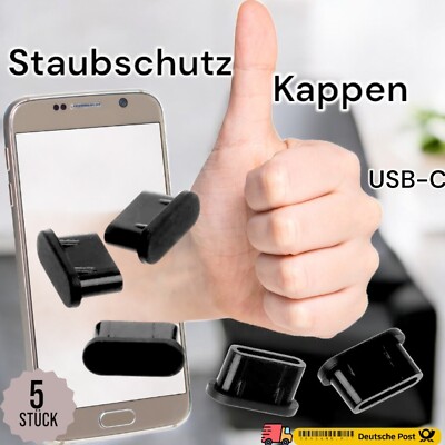 5x USB-C Staubschutz Kappen DPG Stecker  Silikon - Schwarz anti staub Stecker