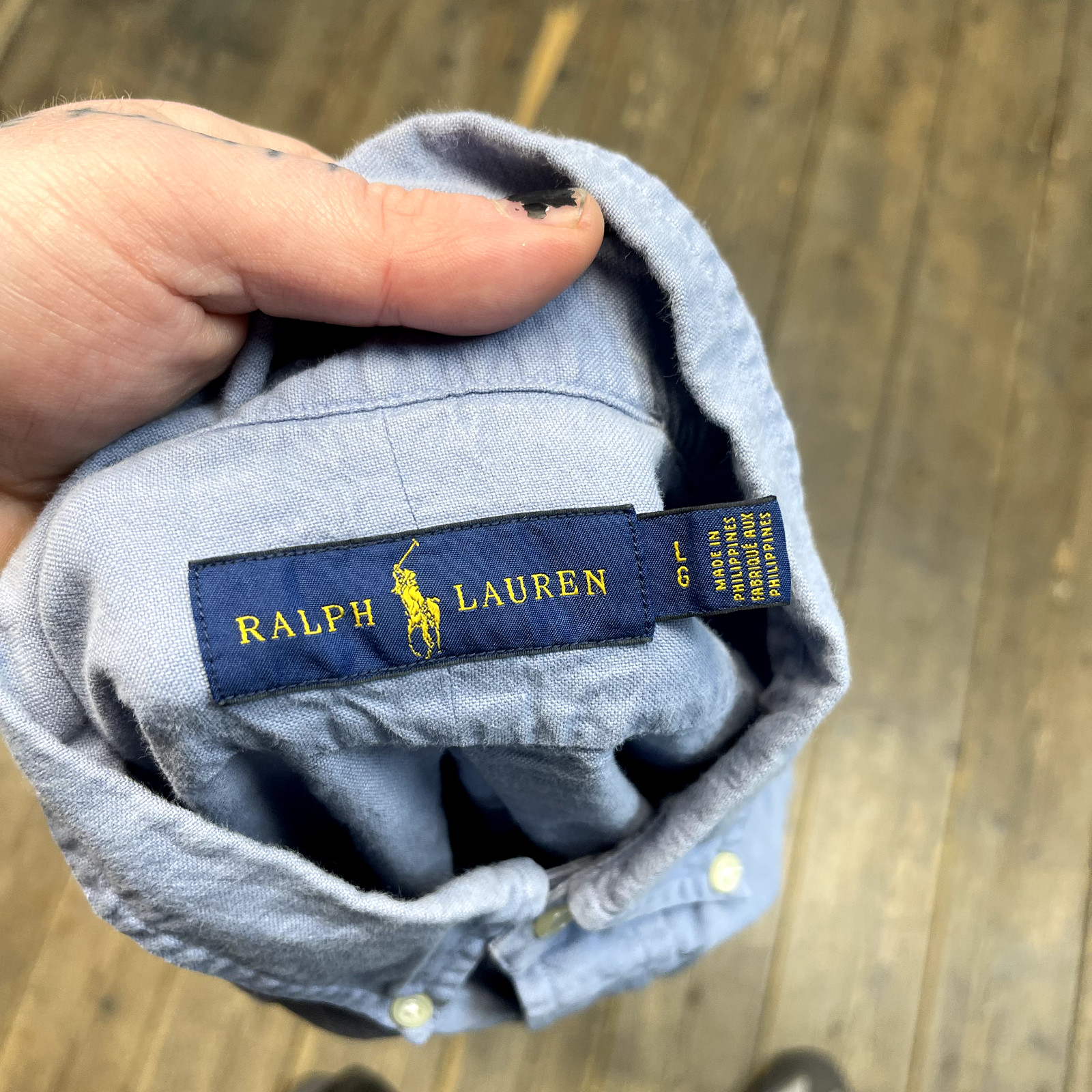 Ralph Lauren Shirt Vintage Small Pony Button Up Top, Blue, Mens Large image 8