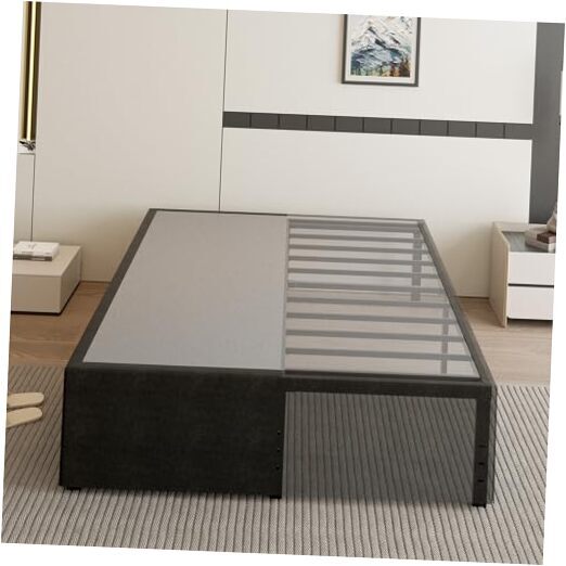 18 Inch Bed Frame with Black Bed Cover, Metal Bed Queen 18 Inch with Cover