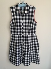 16 Talbots Black White Buffalo Check Gingham Dress Retro Pinup Style Plaid