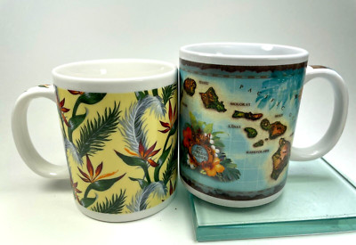 Maui Pacific Traders Retro Hawaii Birds of Paradise Vintage Maps 11oz 2 Cups B12