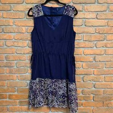 GAP Floral Print Sleeveless V-Neck Knee-Length Dress Navy Blue - Size 10