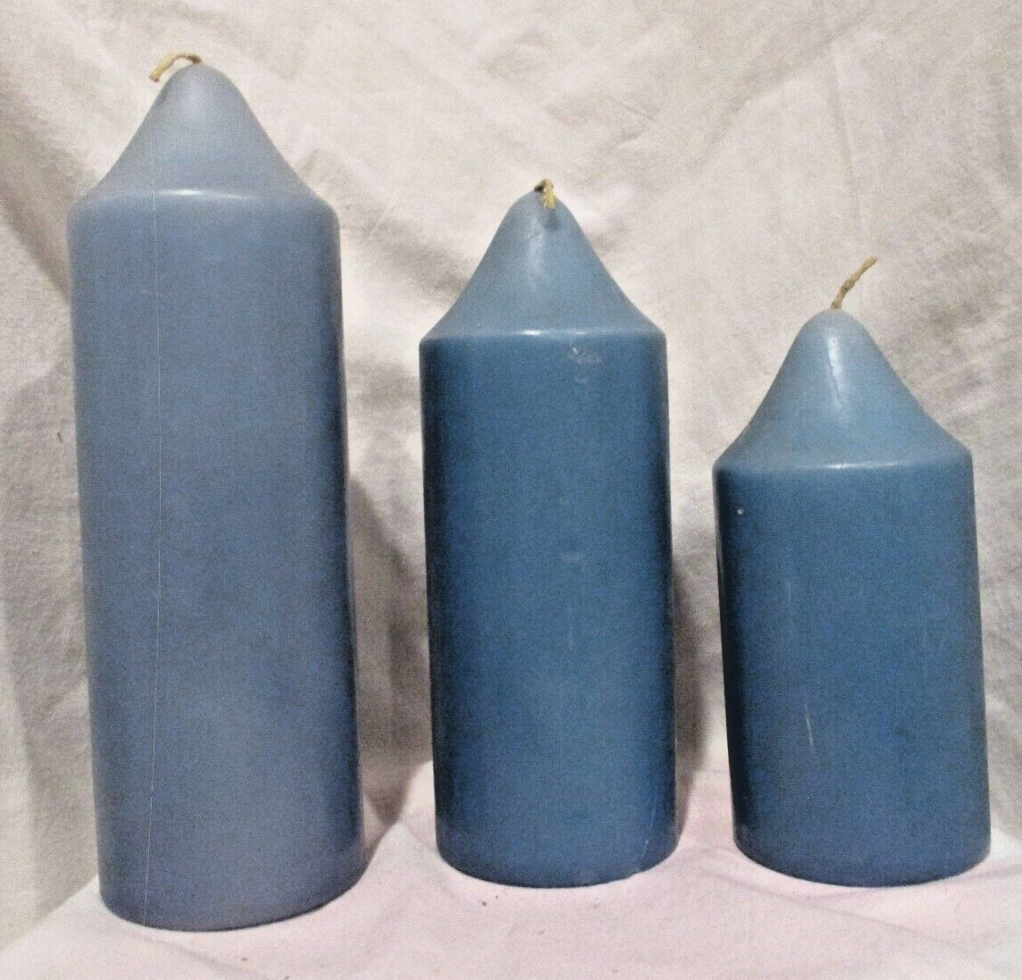 Candles Set of three Blues wax tapered unlit  thick height variation unscented-image