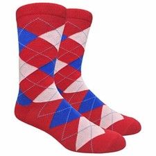 Novelty Fun Crew Print Socks for Dress or Casual Argyle Fire Red ADB3