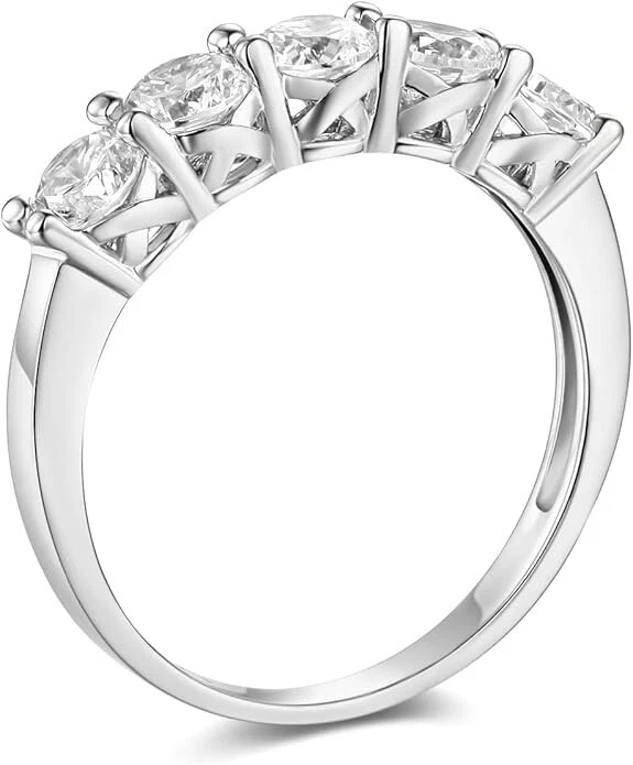 2 克拉圆形切割真 14k 白金 5 石 Trellis 婚礼周年纪念戒指 — 第 2/3 张图片