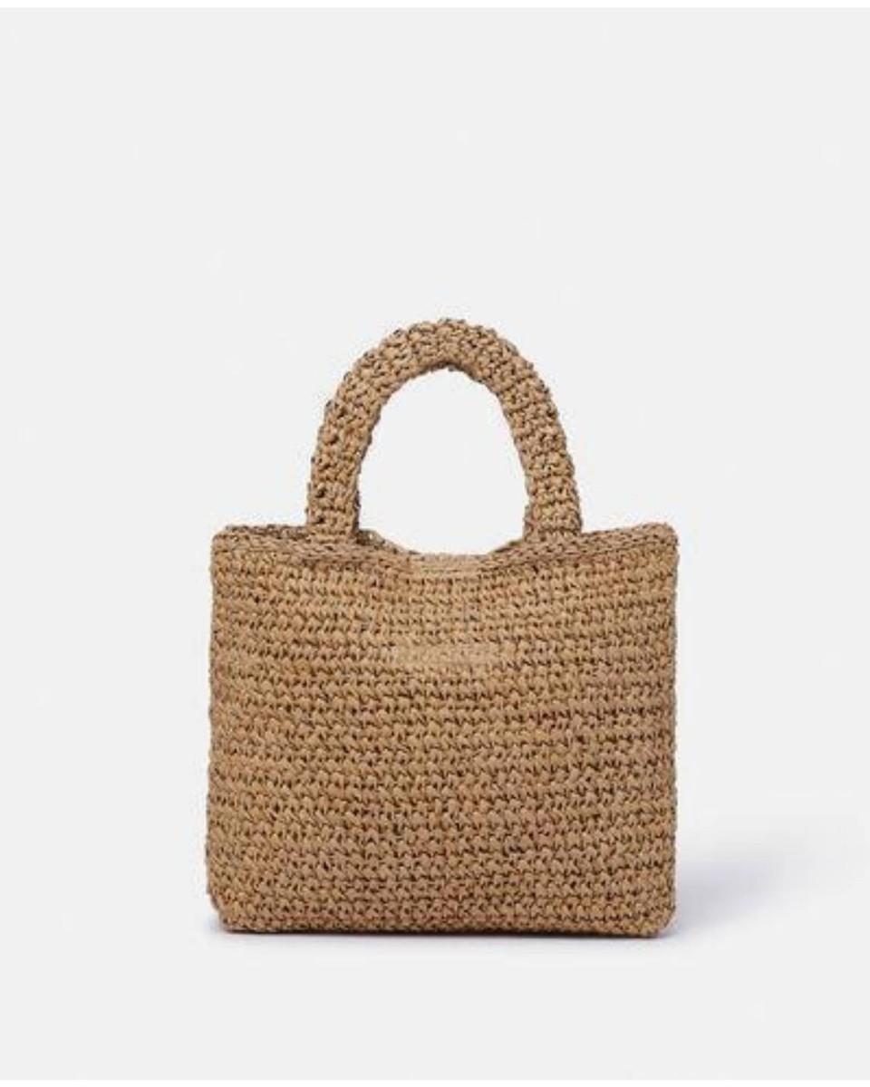 Stella McCartney Kid's Raffia Tote Bag Brown with Sunflowers