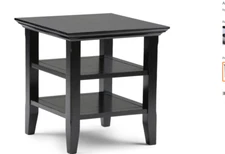 Simpli Home Solid Wood 19 in Acadian Black Wood Modern End Table Transitional 