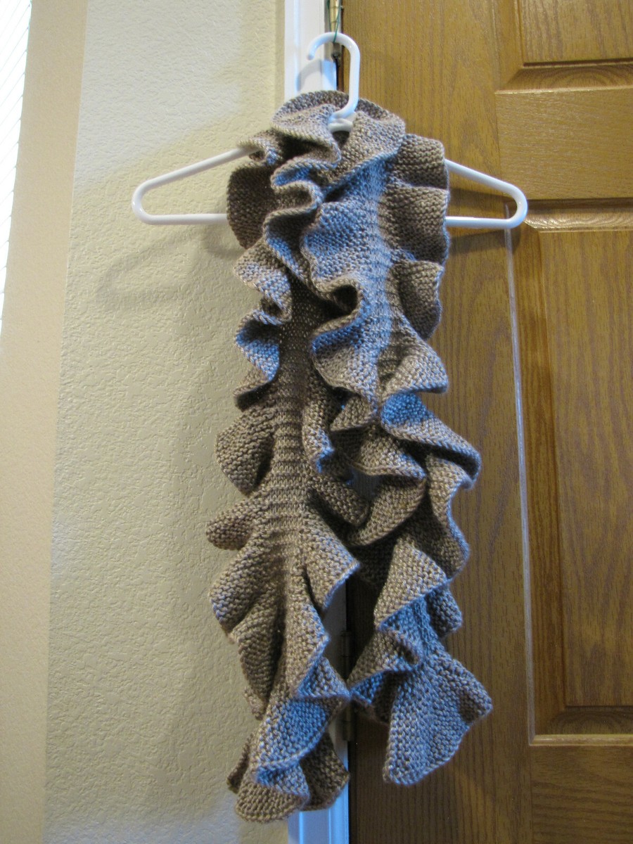 Women Handmade Knitted Ruffled Potato Chip Scarf Soft Brown Grand