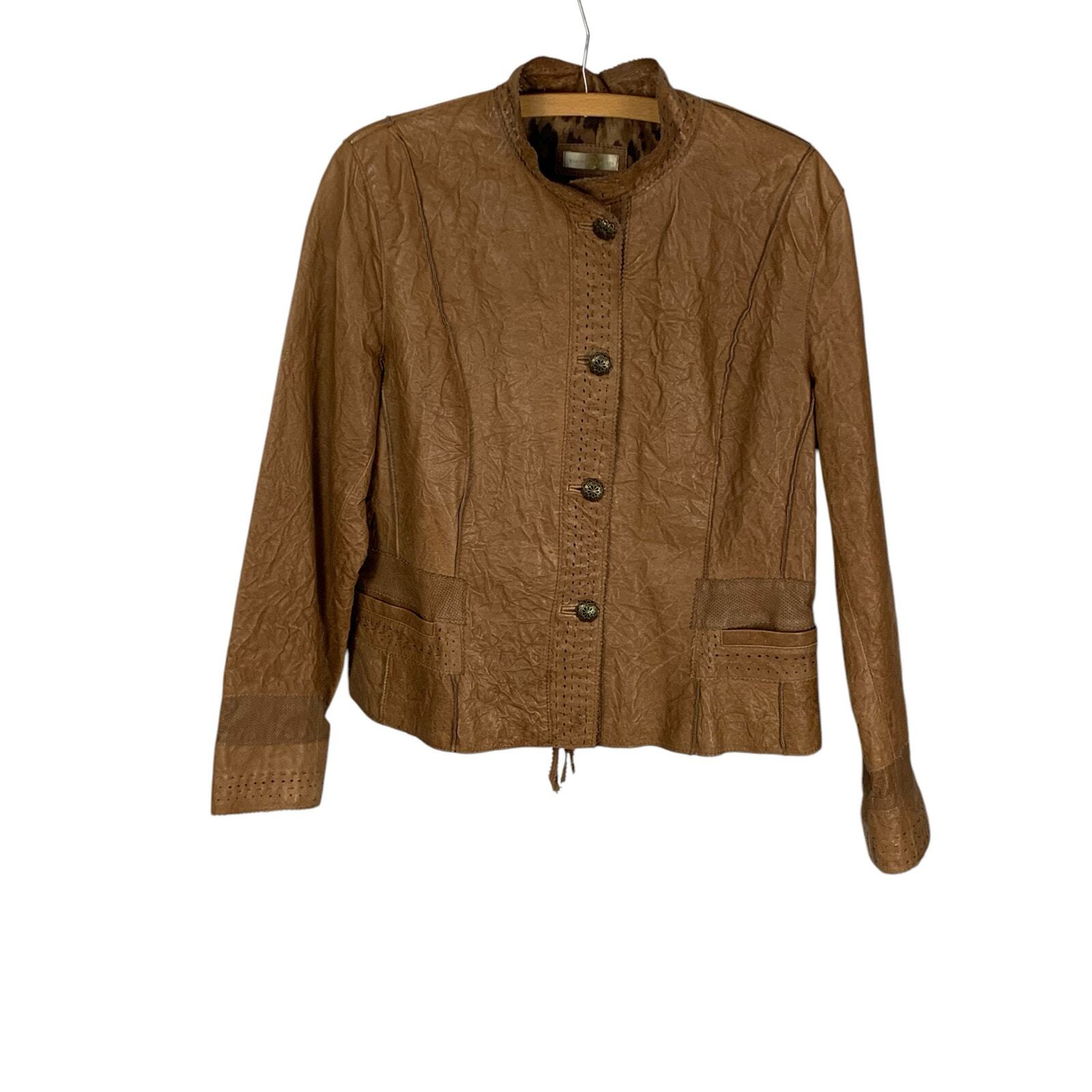 Wilson Leather Light Brown Leather Fitted Jacket w Pierced Trim accents Size XL