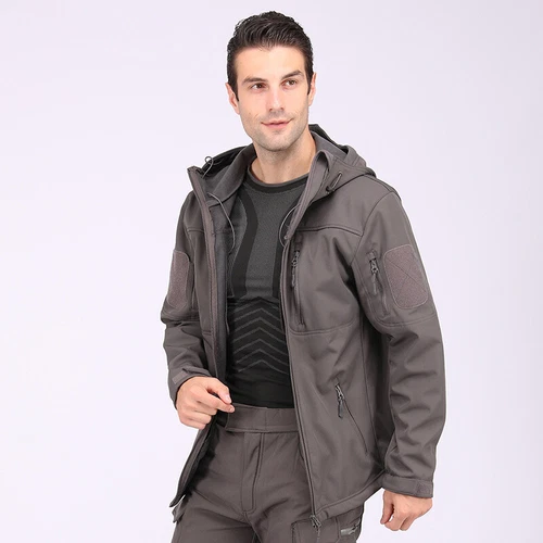 Giacca a vento tattica uomo soft shell giacca esercito jacket cappuccio tempo libero ~ - Foto 23 di 65