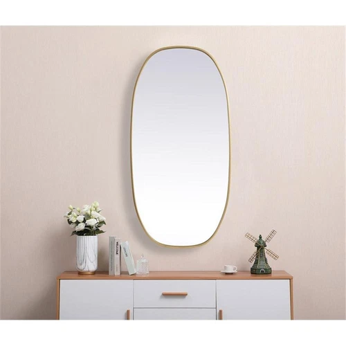 Elegant Decor Brynn 24x48" Oval Modern Metal Wall-Mounted Mirror in Brass - Picture 2 of 11