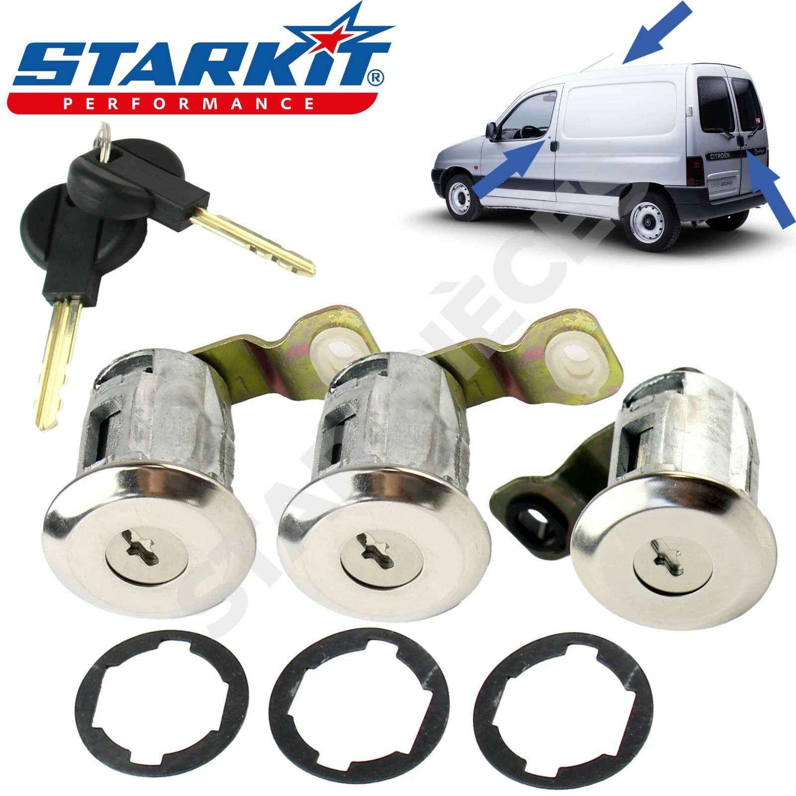 Barillet serrure Citroen Berlingo 1 kit de 3 cylindres de porte latérale coulissante et avant
