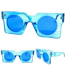 Classic Funky Vintage Retro Style Party Raver SUNGLASSES Large Square Blue Frame