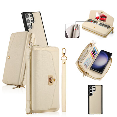 For Samsung S24 Ultra S23+ S22 Leather Crossbody Handbag Wallet w/ Magnetic Case