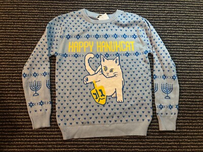 NWT kids youth Happy Hanukcat Ugly Holiday Sweaters Dreidel Menorah