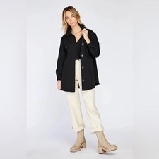 Sherpa Fleece Shirt Jacket Black Shacket Button Down Size Xl