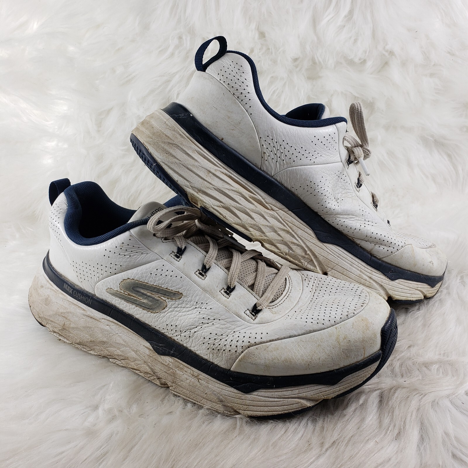 SKECHERS 54431 White Navy Casual Athletic Shoes Mens Size US 12 EUR 45.5