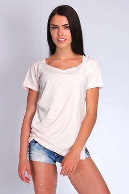  Kurzärmliges Damen-T-Shirt mit Freizeittop Bootsausschnitt Größe 8-12 FT1197