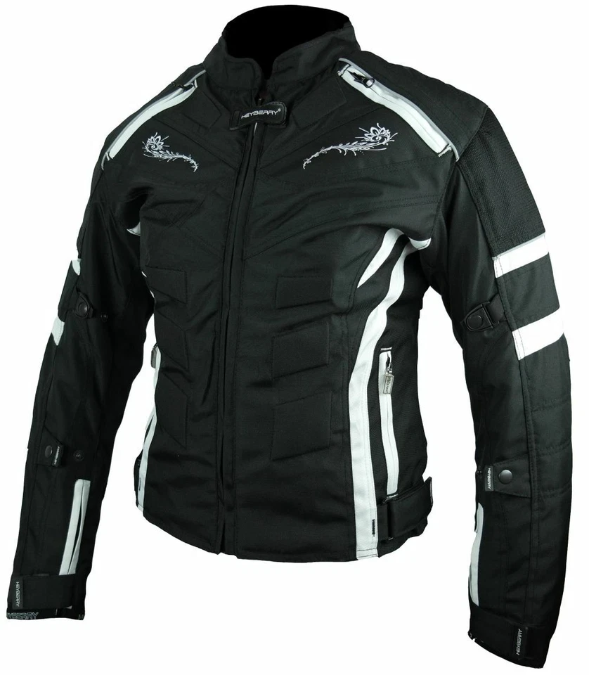 Heyberry Damen Motorrad Jacke Motorradjacke Textil Schwarz Weiß Gr.S M L XL XXL