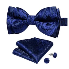  Black Gold Paisley Bow Tie for Men Adjustable Pretied Bow Tie Royal Blue