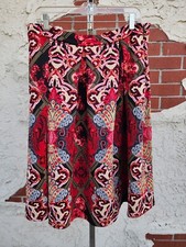 50 New 12 women NEW YORK COMPANY Red Black Print Stretch Full Midi Skirt
