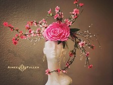 Wild Cherry Blossom  Hot Pink Kentucky Derby Fascinator Hat Headpiece Easter