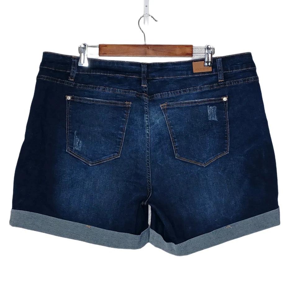 JUDY BLUE Mujer Pantalones Cortos Estilo Boyfriend Envejecido PLUS 3XL Elástico Denim Oscuro Foto 2 de 4