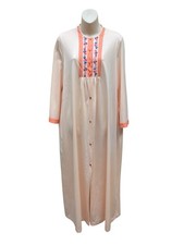 Vintage 70s 80s Lorraine Button Front Housecoat Robe Nightgown Large Peach Nylon