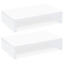 White Monitor Stand Riser - 2 Pack Wood 2 Tier Adjustable Dual Monitor Riser ...