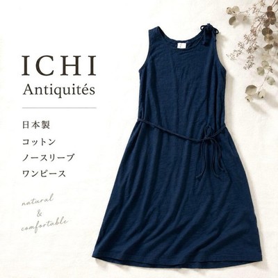 ICHI Antiquites Cotton Sleeveless Dress Navy Blue Japan Free Size