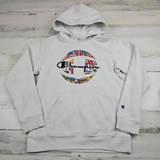 Champion Hoodie Sweatshirt Youth XL White Embroidered World Flags Pullover