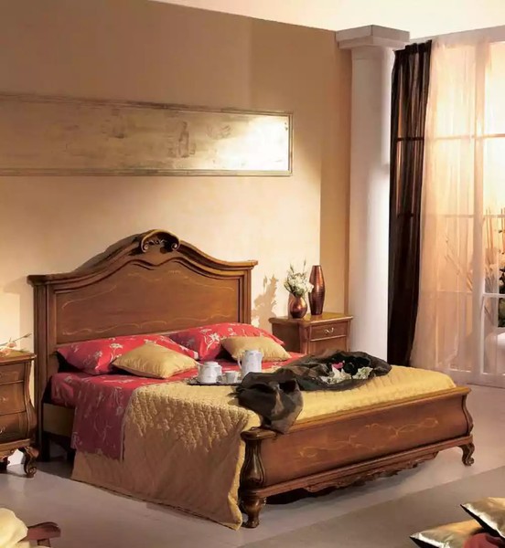 Braunes Schlafzimmer Set Bett 2X Nachttische Kommode Spiegel Klassisch-image