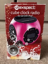 Exspect Cube Clock Radio For iPod Pink 30 Pin Docking Station FM Alarm Speaker