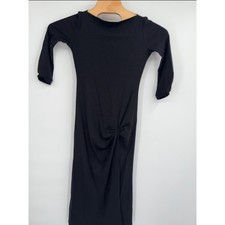 Reformation Belmont Black Ribbed Knit Gathered 3/4 Sleeve Midi Dress Size S NWT