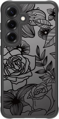 Cute Flower Phone Case for Samsung Galaxy S25, Aesthetic Black Line Art Floral R