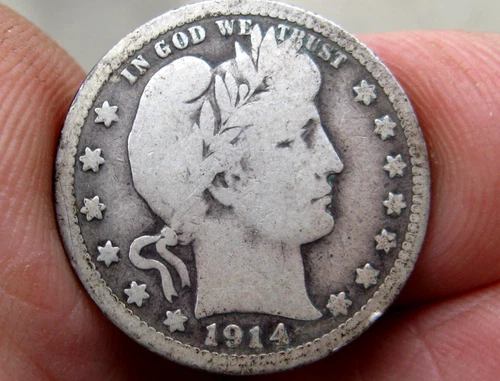 Nice 1914 U.S. Silver BARBER QUARTER DOLLAR ~ VG/F