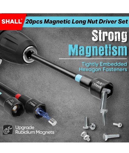 SHALL 20PCS Magnetic Nut Driver Set,Long Nut Drivers for Impact Dril - Picture 3 of 7