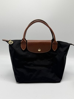 Longchamp Le Pliage Small Black Nylon Top Handle Tote Bag Snap button AS IS