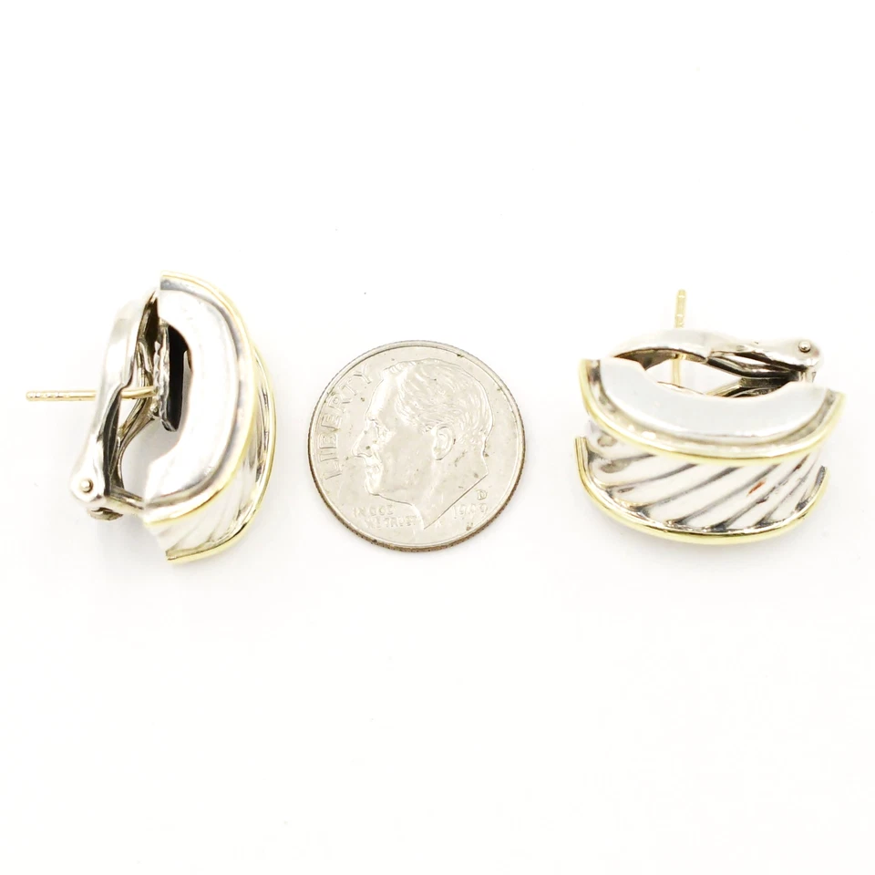 14k Yellow Gold & Sterling Silver David Yurman Cigar Omega Back Earrings - Image 4 of 4