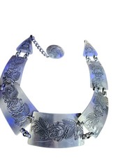 Vintage Fancy Floral Art Metal hammered aluminum Art Deco womens belt 32"