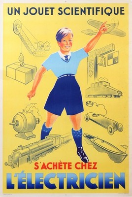 ANTIQUE POSTER Circa 1930 A SCIENTIFIC TOY CAN BE BOUGHT FROM THE ELECTRICIAN