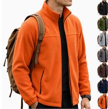 Mens Polar Fleece Jacket Full Zip Stand Collar Winter Warm Outdoor Coat Tops